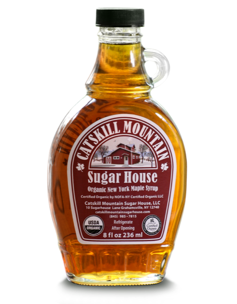 8 oz glass bottle of organic New York maple syrup